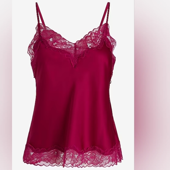 EXPRESS: Satin Lace Trim V-Neck Downtown Cami - Picture 8 of 8